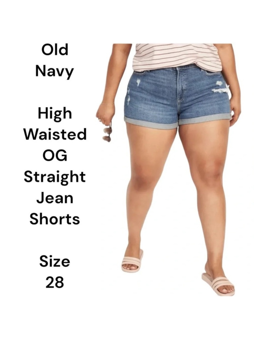 Old Navy High-Waisted O.G. Straight Ripped Jean Shorts Plus Size 28 Medium Wash